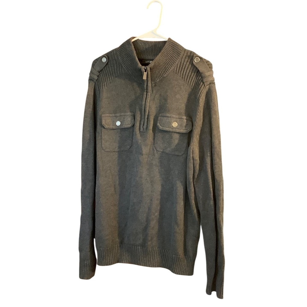 Apt 9 XXL Gray Mock Neck Half Zip Knit Sweater‎ Military Epaulettes Pockets